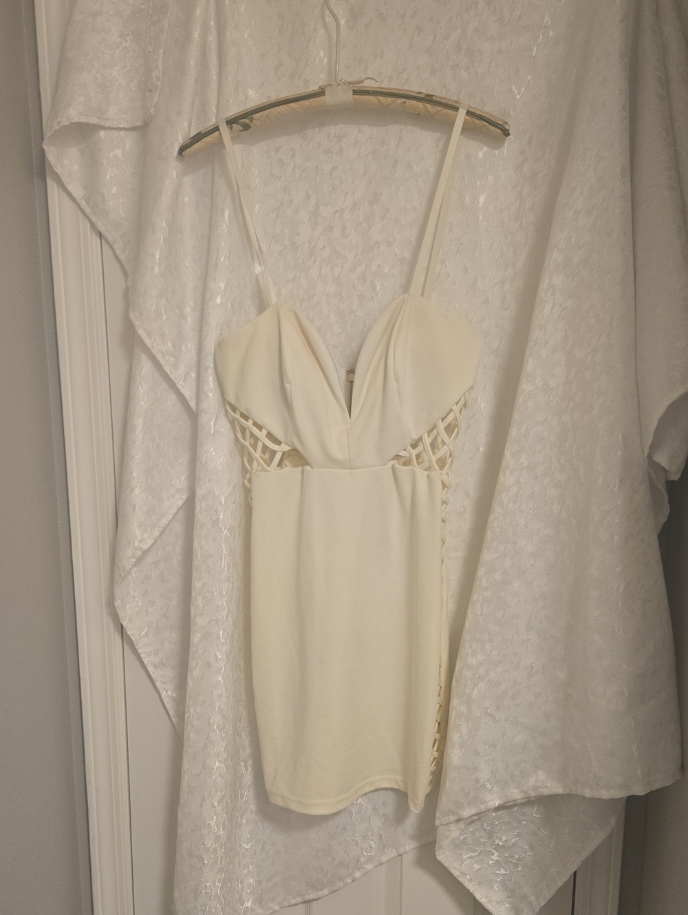 Fashion Nova Cream Spaghetti-Strap Cutout Mini Dress